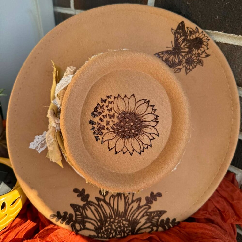 Laser burned Felt Wide Brim Hat